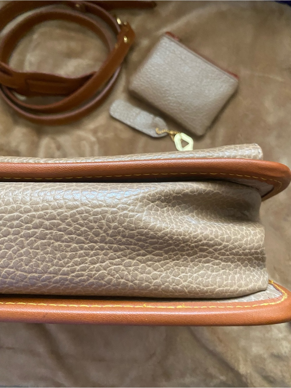 Dooney & Burke Pebbled Taupe Satchel Turn Lock with Tan Trim and Gold Hardware - Picture 8 of 16